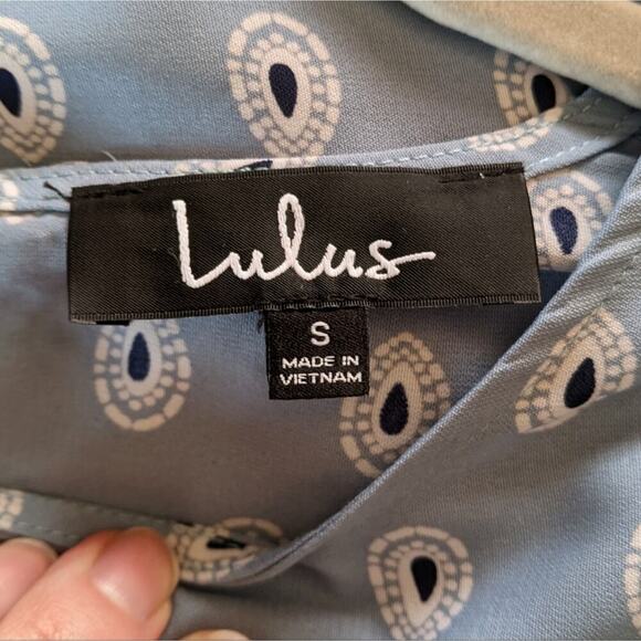 Lulus Blue Boho Shift Dress Short Sleeve Pockets Small Bohemian Beach Brunch - Picture 4 of 7